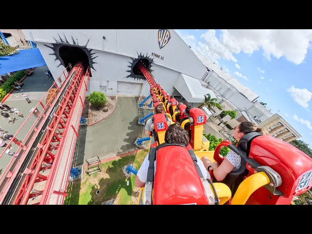 ¡Lanzamiento de 0 a 100 km/h! Superman Escape, vista desde la última fila en Movie World Australia