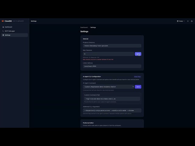 Set Max Sessions (ClawIDE)