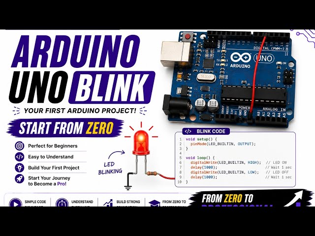 Arduino Uno Blink LED | شرح الأردوينو للمبتدئين + أول مشروع عملي | كورس Arduino #1