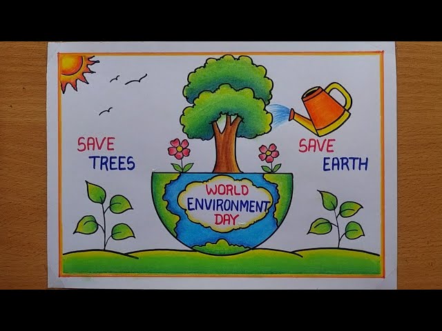 Very easy Environment Day Drawing| World Environment Day Poster drawing| Save Earth Poster drawing