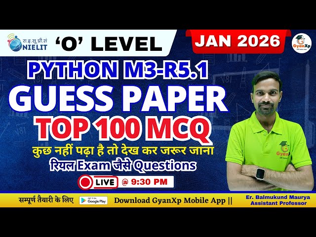 O Level Python M3-R5.1 Guess Paper Jan 2026 🔥 | Top 100 MCQs | 100% Exam Focused | GyanXp