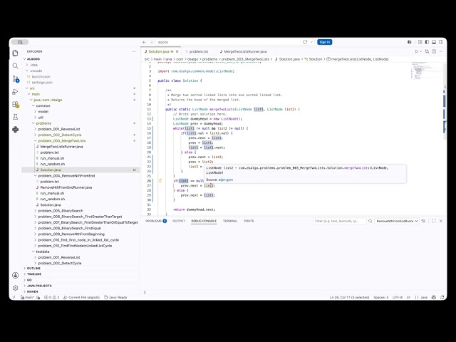 Merge Two Sorted Linked Lists | Live Coding in Java | Linked List