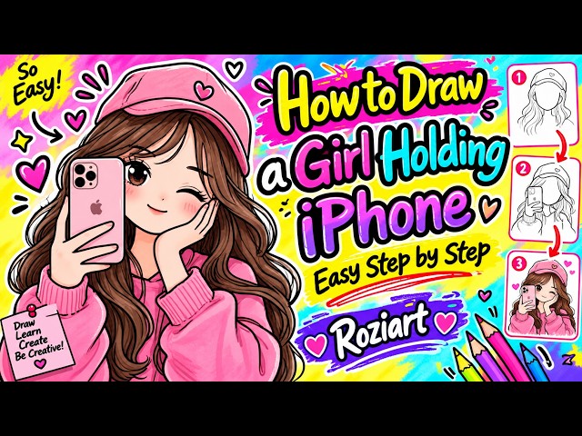 How to Draw a Girl Holding iPhone Easy Step by Step | Cute Girl Drawing Tutorial