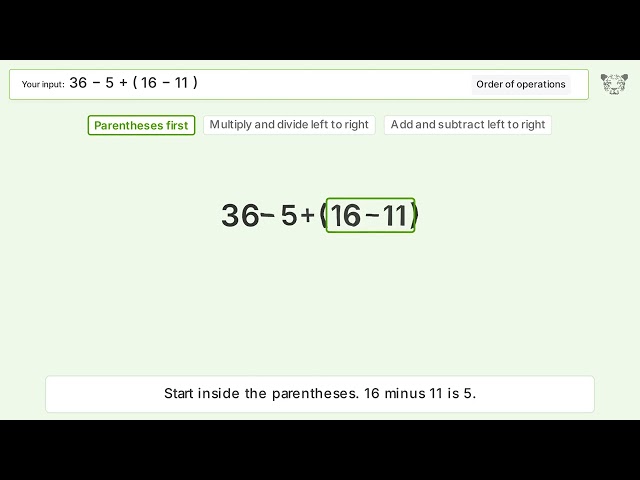 Master Order of Operations: Solve 36-5+(16-11) Step by Step!