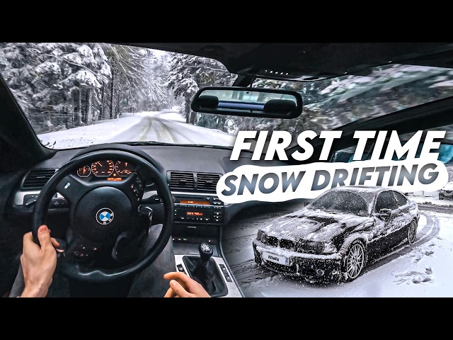 POV Drifting a BMW E46 330Ci in the Snow for the First Time