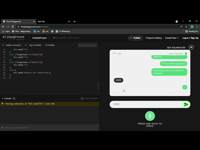 AI CHATBOT USING JAVA SCRIPT. BINARY CODE BOT
