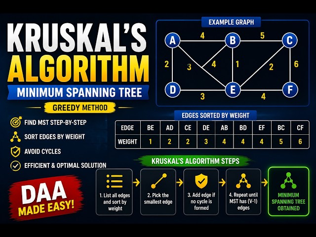 Kruskal's Algorithm | Minimum Spanning Tree (MST) | Greedy Algorithm