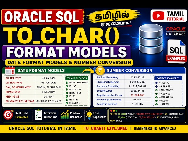 Oracle SQL TO_CHAR Date Format Models & Number Conversion in Tamil | Complete Tutorial