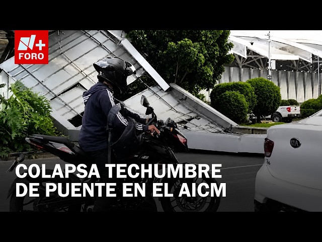Se derrumba techo de puente peatonal en Terminal 1 del AICM y aplasta vehículo