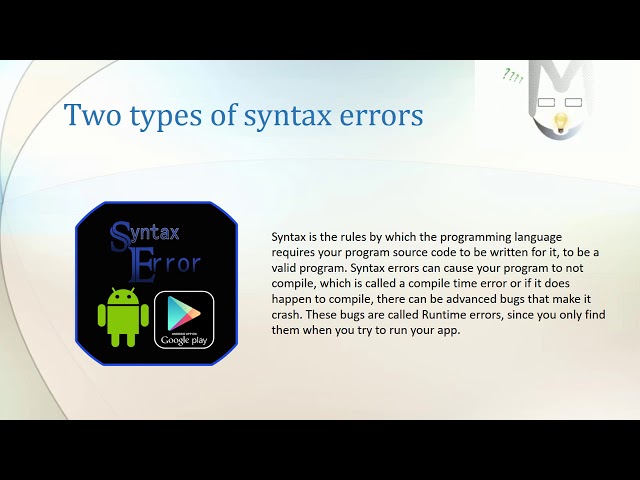 Debugging apps - syntax errors