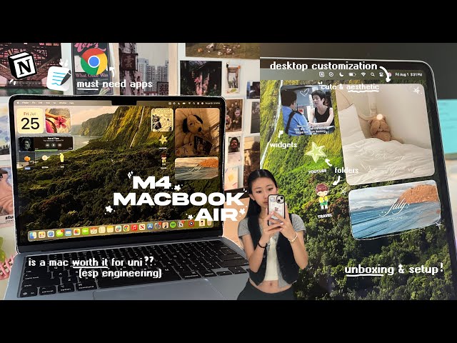 MACBOOK AIR M4 UNBOXING & REVIEW 💻⊹♡ customizing desktop, aesthetic widgets, new features, worth it?