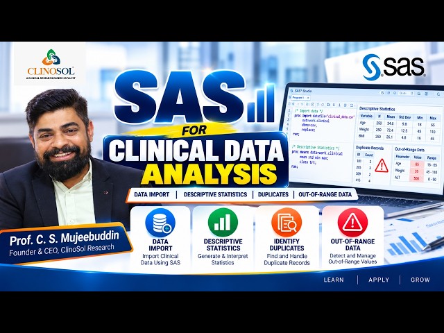SAS for Clinical Data Analysis | Data Import, Descriptive Statistics, Duplicates & Out-of-Range Data