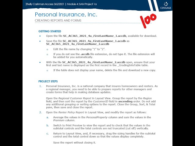Shelly Cashman Access 365/2021 | Module 4: SAM Project 1a