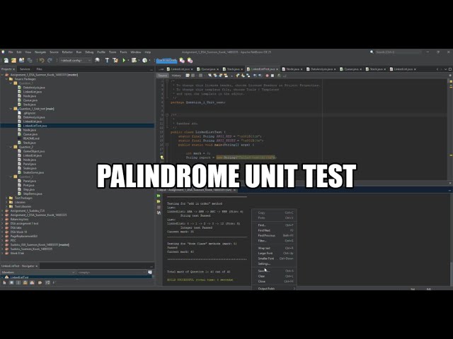 Palindrome Unit test - with linked list ,stack, queues and nodes for data structures and algorithms