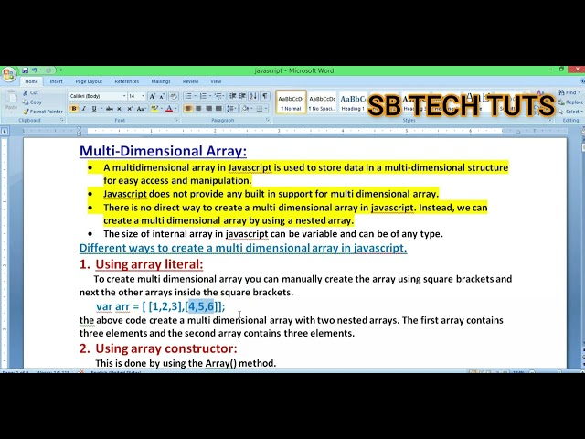 Multidimensional Array in JavaScript | Arrays | JavaScript Tutorial | CLASS-41 | Telugu