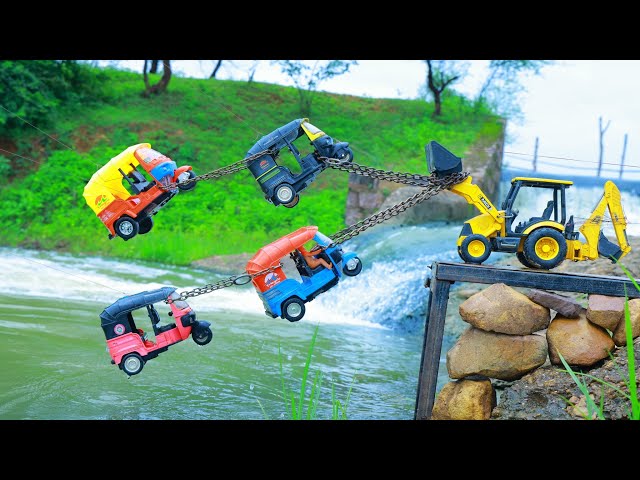 4 Bajaj Auto Rickshaw New 22 Wheeler Dumper Accident Big River Pulling Jcb Eicher Tractor  ? CS Toy 