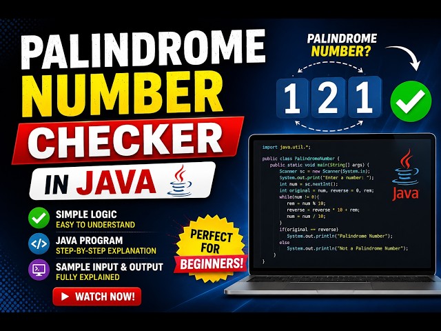 Palindrome Number Checker in Java | Easy Program for Beginners 🚀#java #palindrome #programming