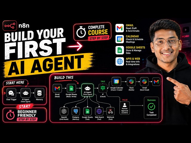 Build Your First AI Agent in n8n | Complete Beginner Course (2026) | Memory, Gmail, Calendar & APIs
