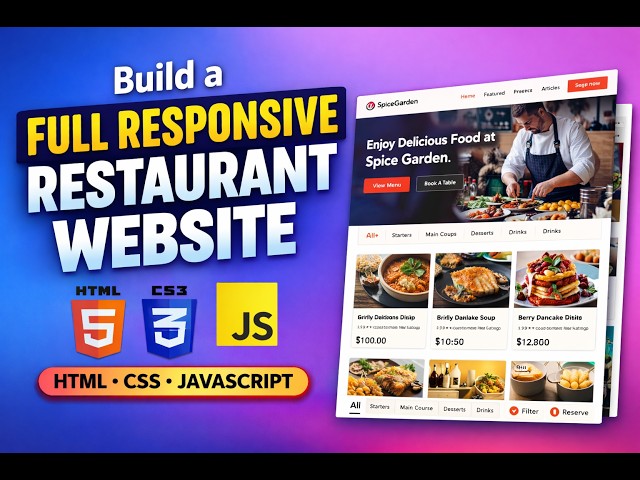 Build a Full Responsive Restaurant Website using HTML CSS JavaScript | Complete Single File Project
