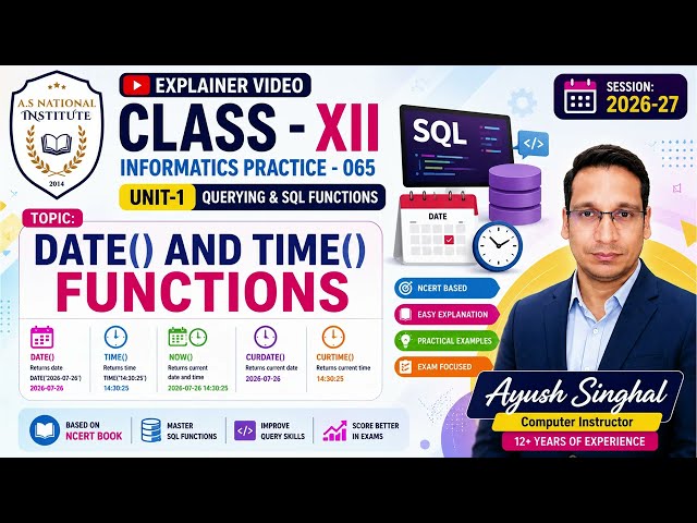 SQL Query SQL Function Scalar Function Date Time Function NOW() DATE() MONTH() DAY() YEAR() #cbse