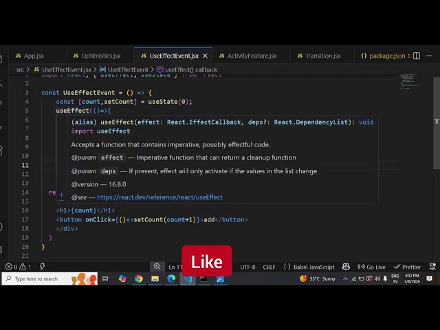 React 19.2 useEffectEvent Hook in Hindi | React 19.2 Tutorial in Hindi