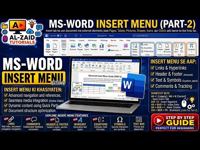 MS-Word Insert Menu Part-2 || Hindi / Urdu || Al-Zaid Tutorials