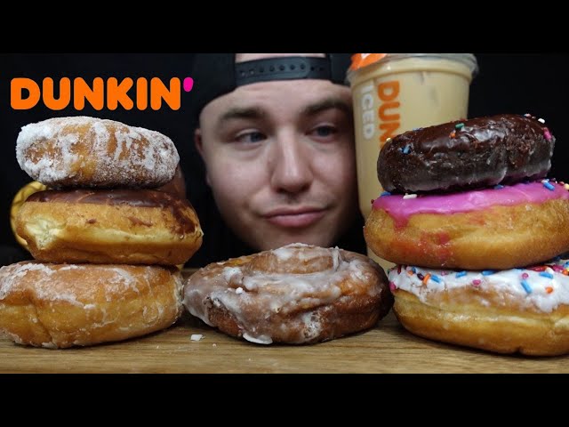 DUNKIN ASMR MUKBANG I HALF DOZEN DONUTS COFFEE ROLL & ICED COFFEE
