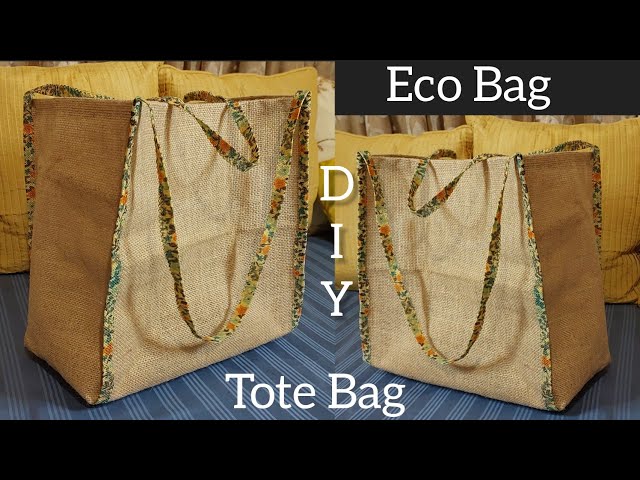 How To Make A Simple Jute Tote Bag With Jute Strap, Ecobag Sewing.. DIY