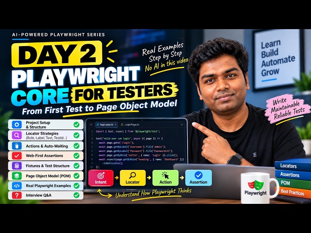 Playwright for Testers: Master Locators, Auto-Waiting & Assertions | Day 2 #Playwright #AI