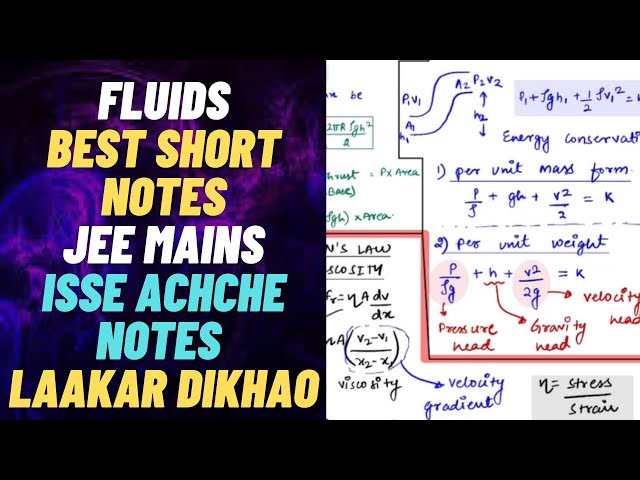 FLUIDS SHORT NOTES | BITSAT | JEE MAINS QUICK REVISION | FREE PDF NOTES