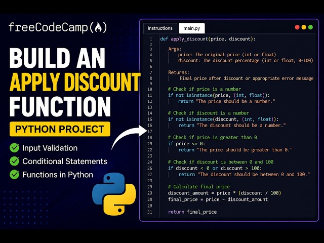 Build an Apply Discount Function  | freeCodeCamp Python Project | Lab 2