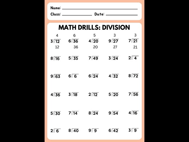 Math Drills Division Worksheet #mathematics #maths  #problem_solving #solutions #mathtricks