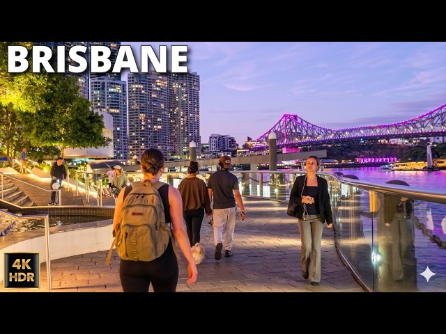 Brisbane Late Afternoon to Night Walking Tour | South Bank to Howard Smith Wharves [4K HDR] 🇦🇺