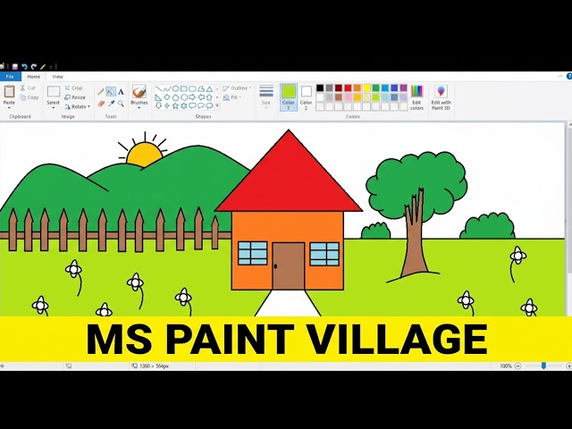 🔥 How to Draw a Village Scenery in MS Paint in 5 Minutes! 🏡✨