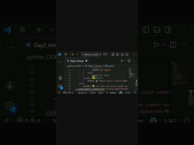 Number Guessing Game in Python | Mini Project #shorts  #coding #python #programming