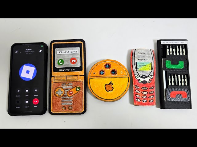 Galaxy s25 vs Game boy sp vs iphone17pm roundvsNokia8250 vs Screwdriver tool, whatsapp+incoming call