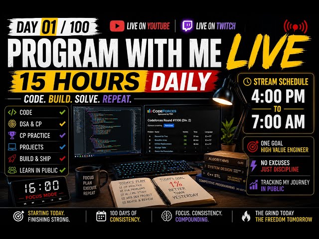 Program with Me Live Daily 15 hours| Codeforces Div 2 1106
