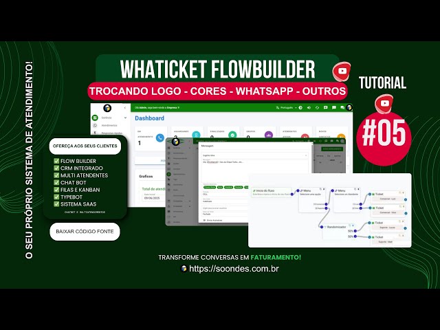 Whaticket  saas flowbuilder  multiatendimento - Trocando logo - cores - fundo - Whatsapp e outros