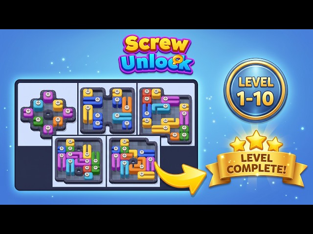 🔩 Screw Unlock Walkthrough Levels 1-10 | Full Solution Guide & Gameplay 🧠