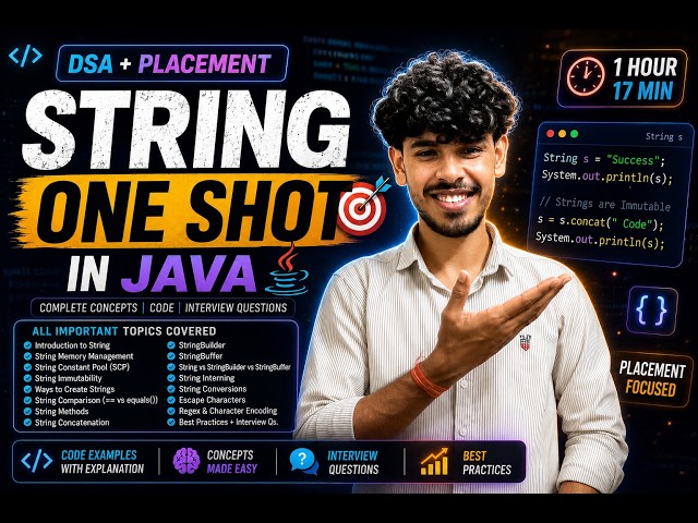 Java String Complete One Shot 🚀 | DSA + Placement + Interview Questions | All Concepts in 1 Hour