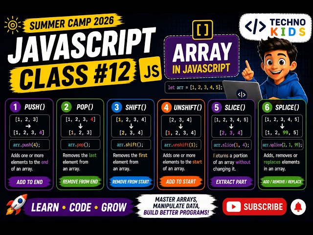 JavaScript Array Methods for Beginners | TechnoKids Class 12 | Summer Camp 2026
