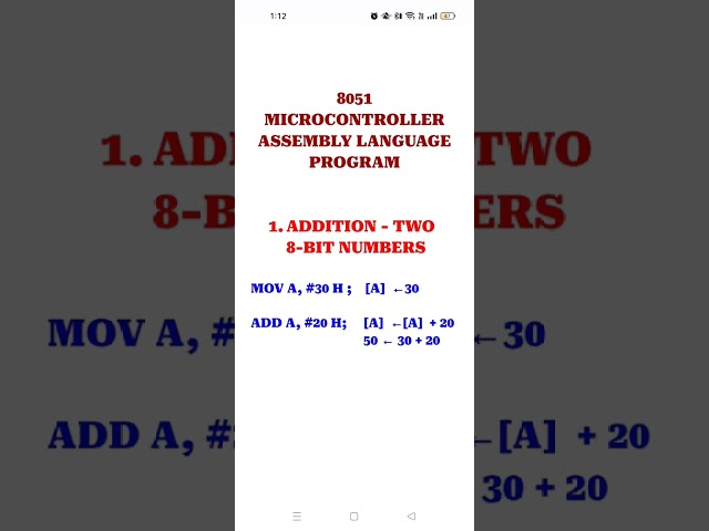 8051 Assembly Language Programming 1. Addition- ECT 206 COMPUTER ARCHITECTURE AND MICROCONTROLLER