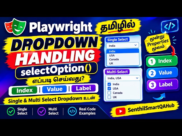 Playwright#14 Dropdown Handling தமிழில் | selectOption() Index, Value & Label | Playwright Tamil