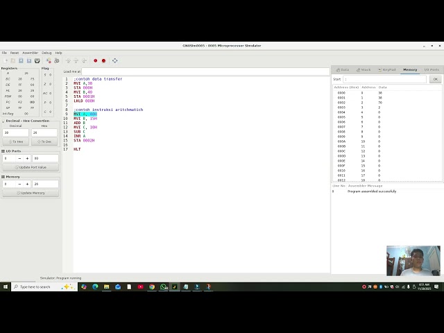 Tutorial GNUSIM8085 - Satrio Yuda Wibowo (124220020) Teknik Elektronika UGJ