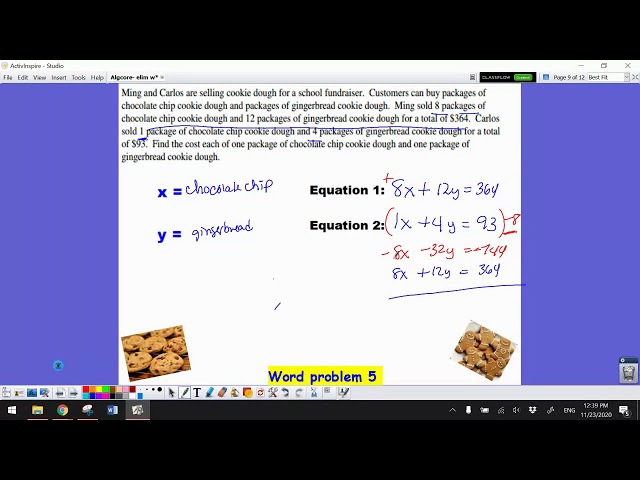 Systems elimination word problems day 2