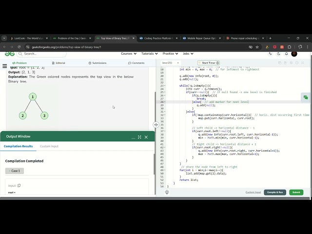 Top View of Binary Tree   Practice   GeeksforGeeks   Google Chrome 2026 03 14 00 09 29