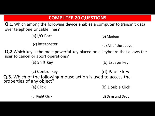 Top 20 Computer MCQs | competitive exam | most asked questions
