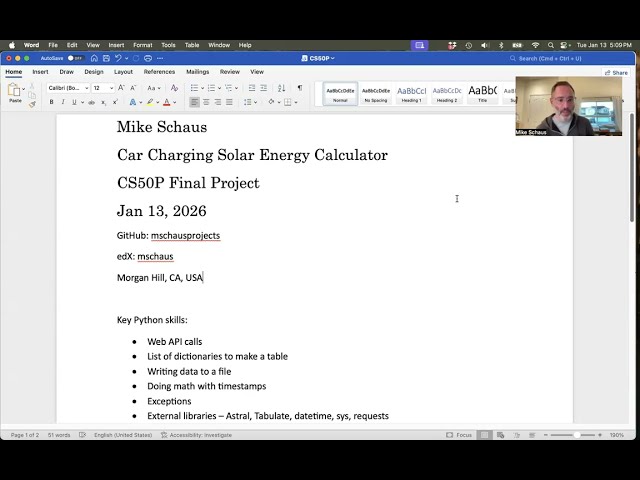 Car Charging Solar Energy Calculator -- Harvard Python CS50P Final Project