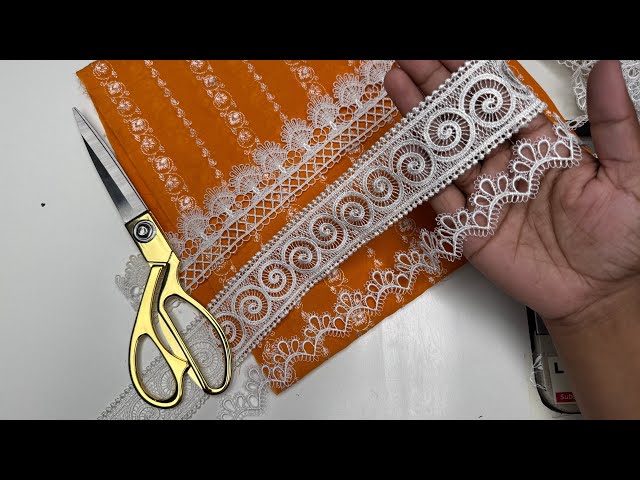 Stylish Sleeves Design with Joint Lace Cutting and Stitching | Pakistani Kurti Bazu Design