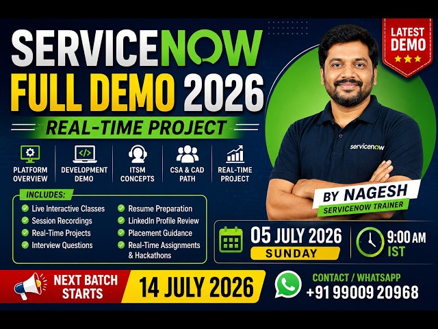 ServiceNow Full Demo 2026 | Real-Time Project | Admin,Developer, ITSM,HRSD,CMDB Training | July 2026